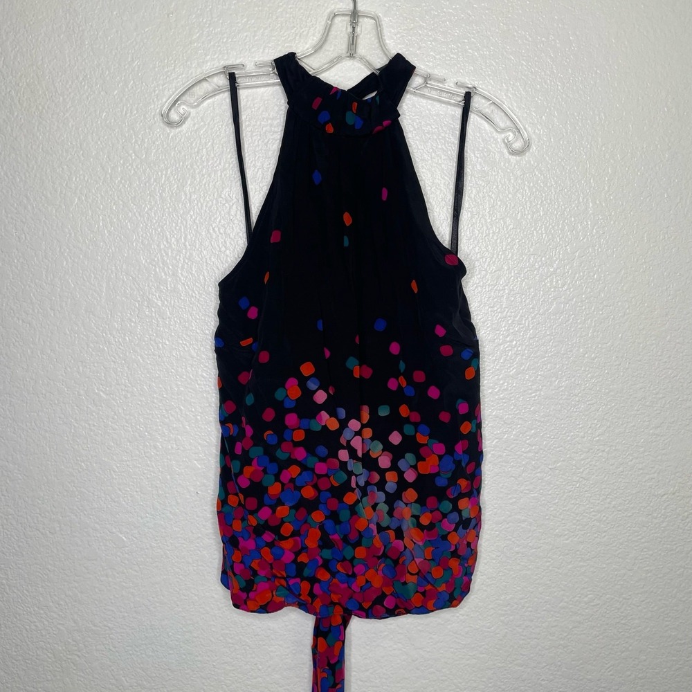 Classiques Entier Silk Halter Top Confetti Polka Dot Built-in Bra Black Medium P